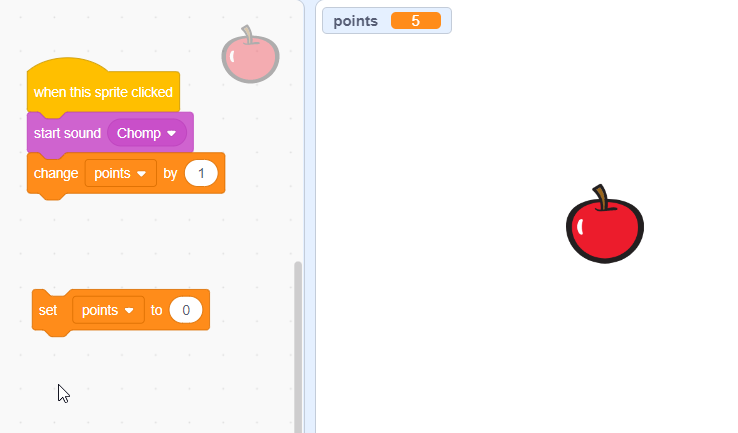 Drag & drop “set points to” block